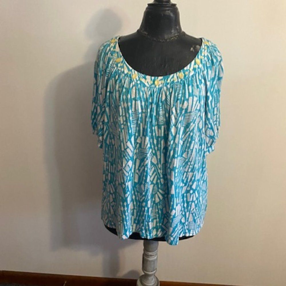Alfred Dunner Blue/White embellished tunic, size XL